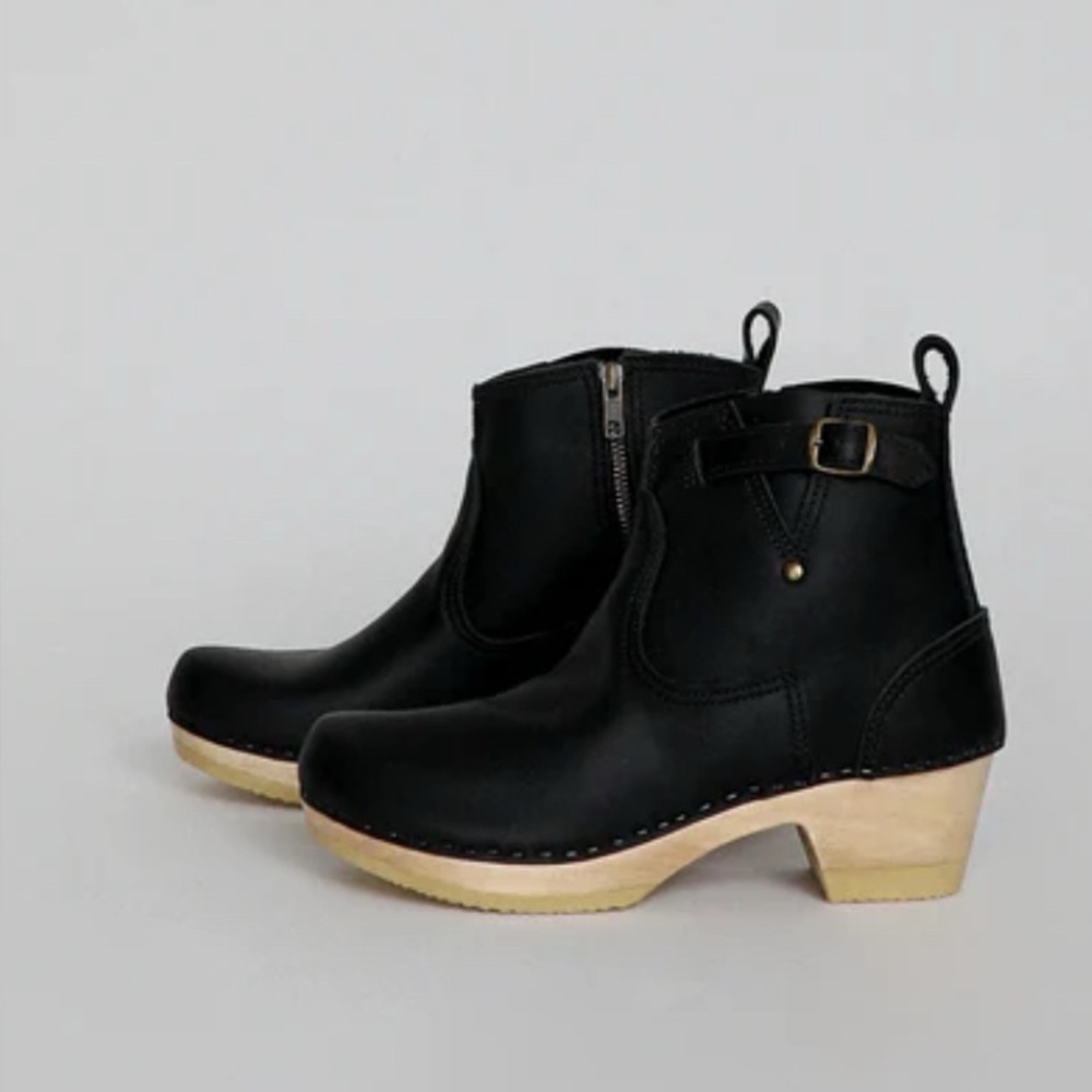 Handmade Black Leather Clogs from No 6 Store.